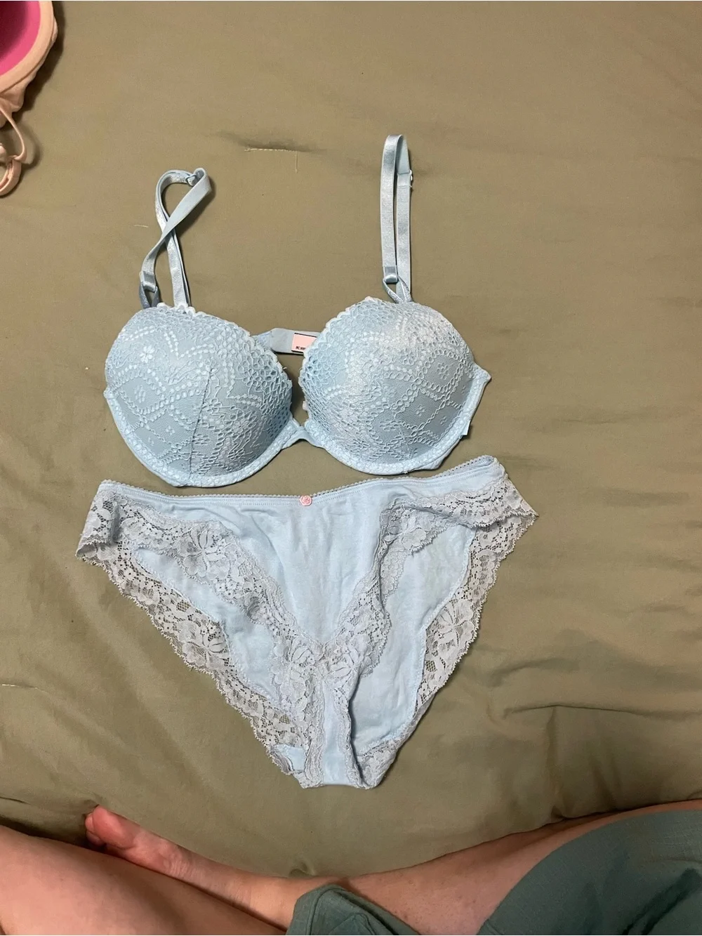 Victoria's Secret Pale Blue Lace Push-Up Bra & Lace Bikini Set
